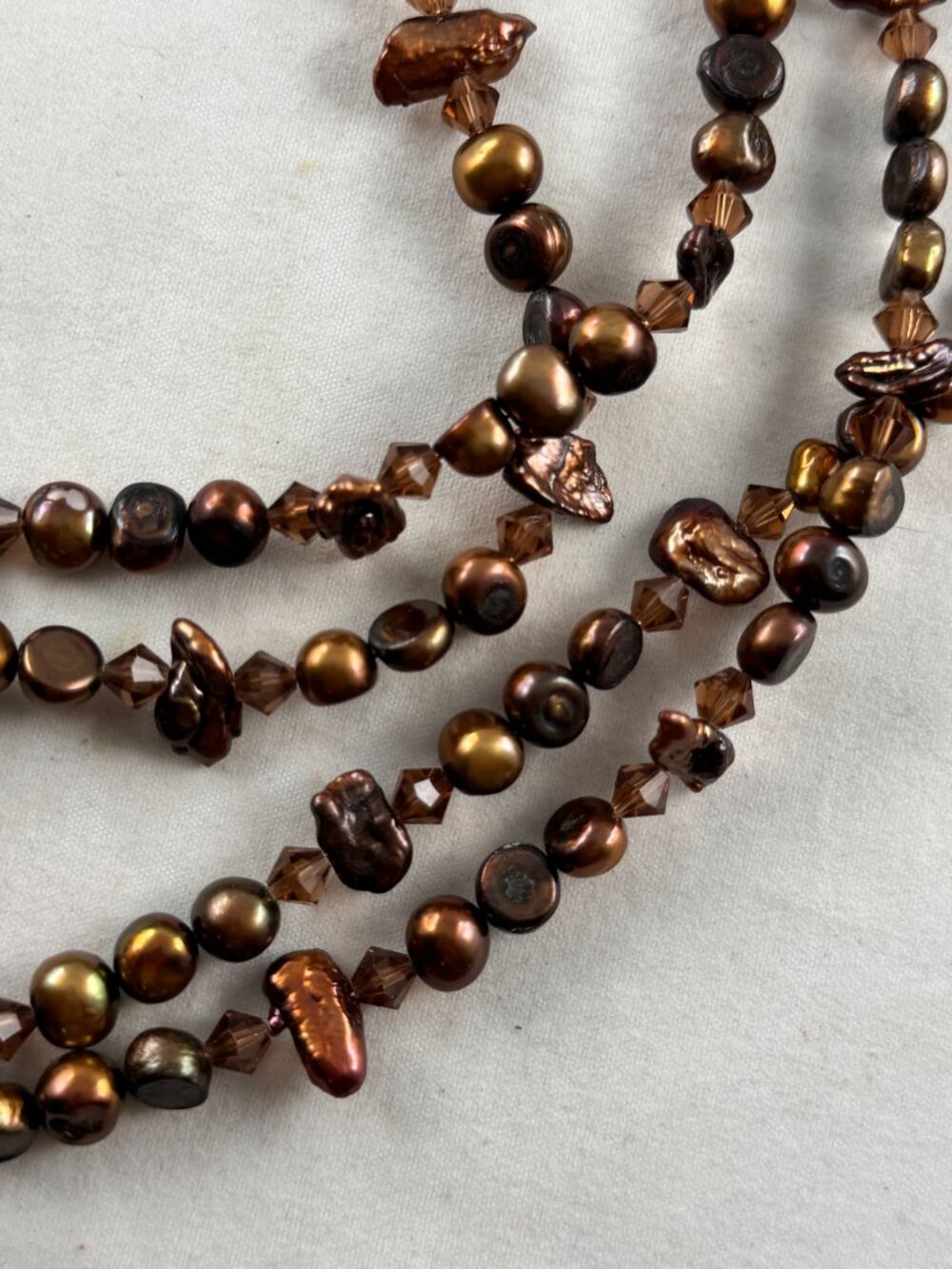 Necklace with double strand chocolate colored freshwater pearls - Picture 3 of 7